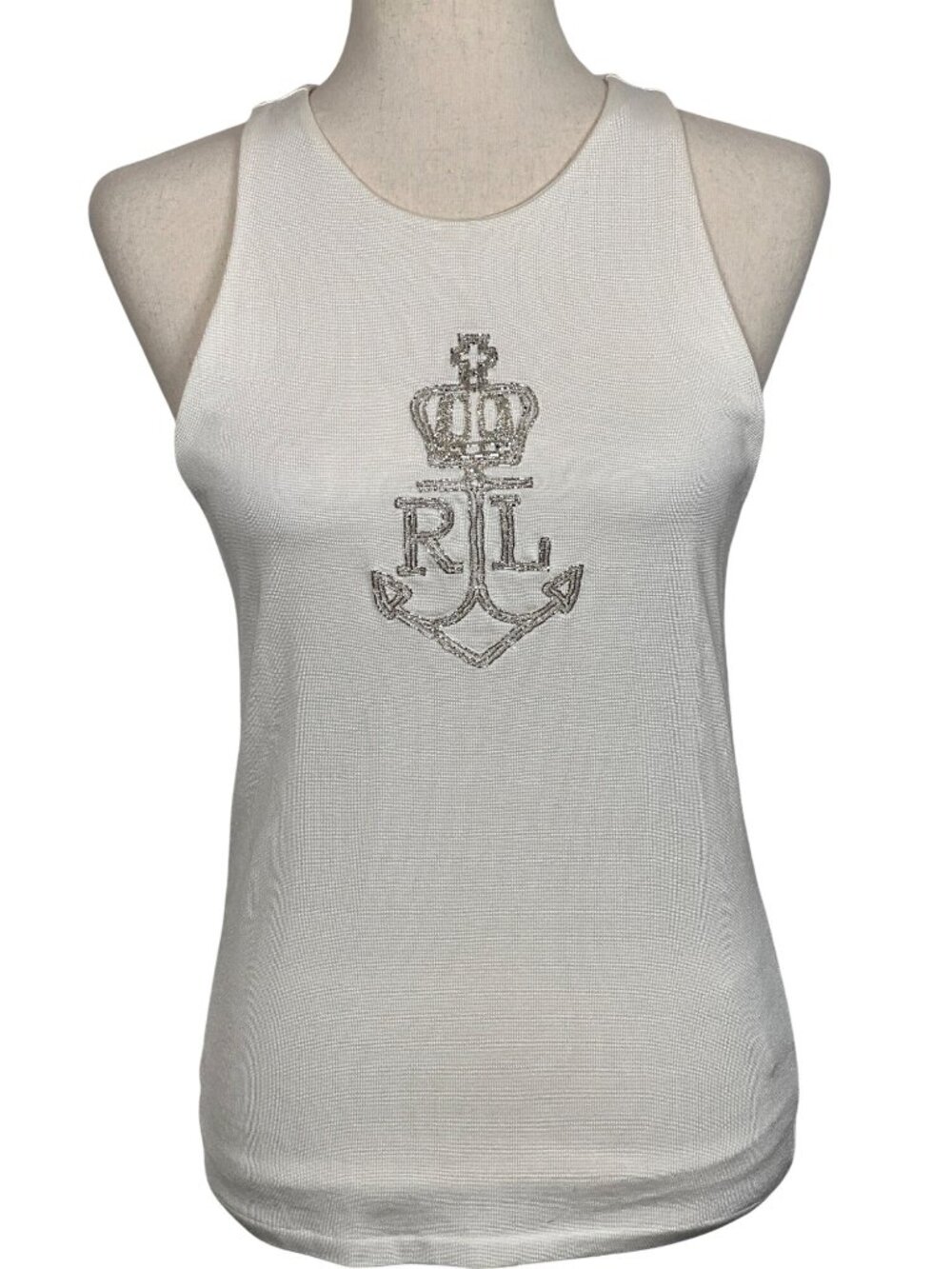 VINTAGE RALPH LAUREN Black Label Beaded Tank Top White Sz M EUC